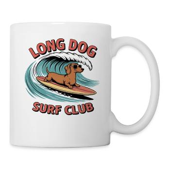 Dackel surft auf einem Board – im Retro-Surf-Stil - Tasse - Weiß - Rechts