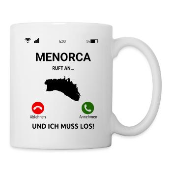 Menorca Ruft An Urlaub Balearen Insel Idee - Tasse - Weiß - Rechts