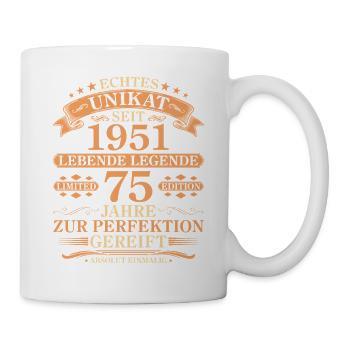 Unikat seit 1951 Jahrgang – 75. Geburtstag - Tasse - Weiß - Rechts