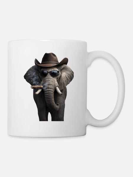 Elefant mit Cowboyhut und Zigarre - Tasse - Weiß