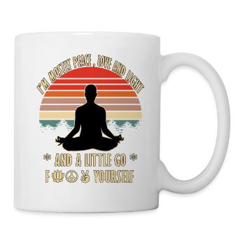 T-shirt de yoga sarcastique - Paix Amour Lumière Go Fuck - Mug blanc - blanc - Droite