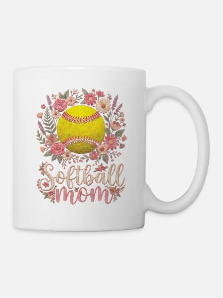 Blumen-Softball-Mutter - Tasse - Weiß