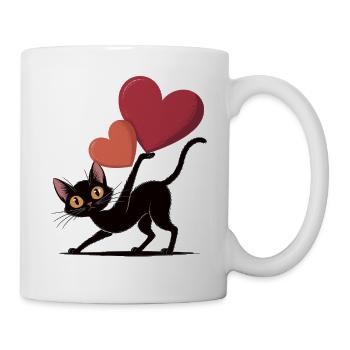 Schwarze Katze Herzen Liebe Katzen Shirt - Tasse - Weiß - Rechts