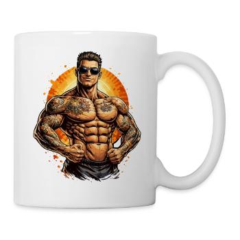 Tattoo muscle man in the sun fire - Mug - white - Right