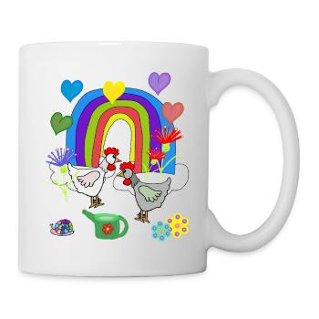 Kinder Fantasy Regenbogen Blumen Hühner  - Tasse - Weiß - Rechts
