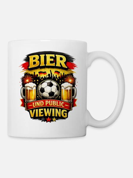 Bier & Public Viewing – Fußballfeier Deutschland - Tasse - Weiß