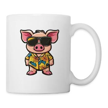 Schwein Comic Urlaub - Tasse - Weiß - Rechts