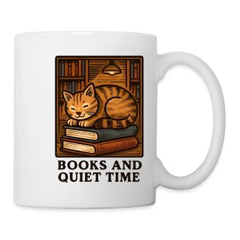Cat's Rest: Reading Time on Books - Mug - white - Right