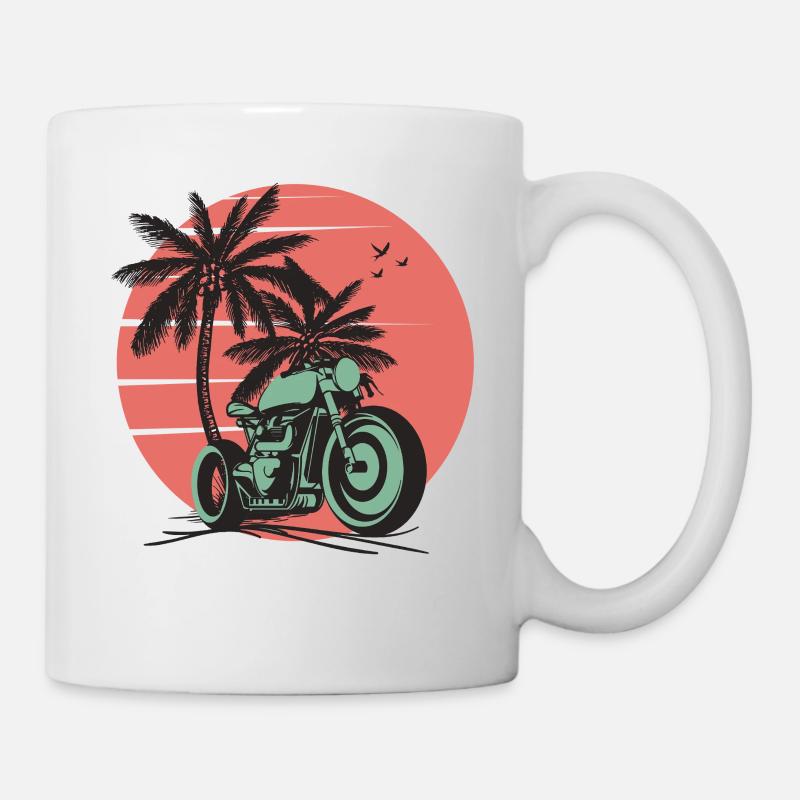 Retro Sunset Palm Motorcycle Ride - Mug - white