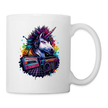 Neon unicorn with headphones in 80s sound - Mug - white - Right