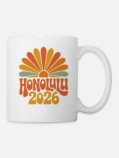Honolulu 2026 Retro Sonnenburst - Tasse - Weiß