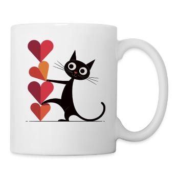 T-shirt chat avec des cœurs - Cadeau pour les amateurs de chats - Mug blanc - blanc - Droite