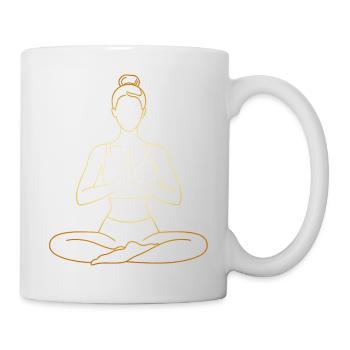 Gold Yoga Frau Linienkunst Meditation Design - Tasse - Weiß - Rechts
