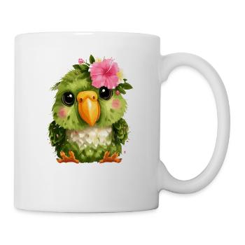 Frühlingsparrot mit Blumenkranz - Tasse - Weiß - Rechts