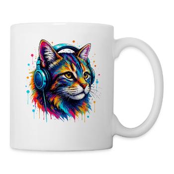 Cat portrait with headphones - Mug - white - Right