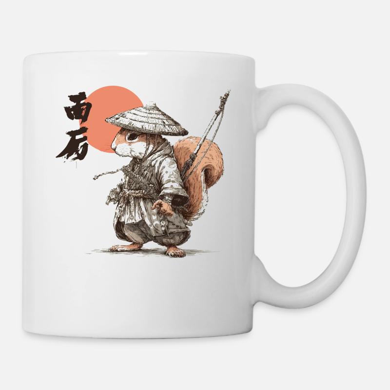 Écureuil Samouraï sous le Soleil Rouge - Mug blanc - blanc