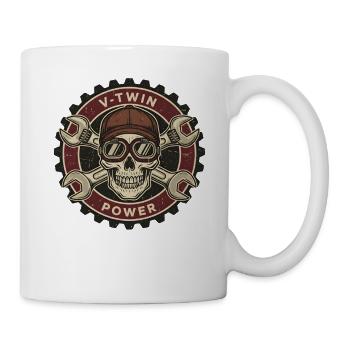 Motorrad Biker V-Twin Motor Skull Totenkopf Rocker - Tasse - Weiß - Rechts