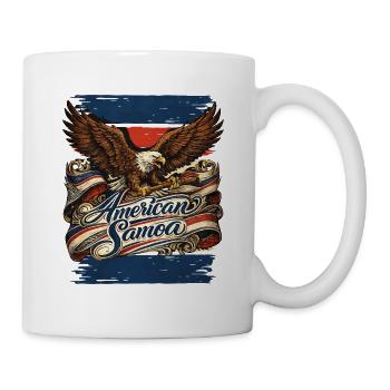 Eagle over flag ribbon American Samoa - Mug - white - Right