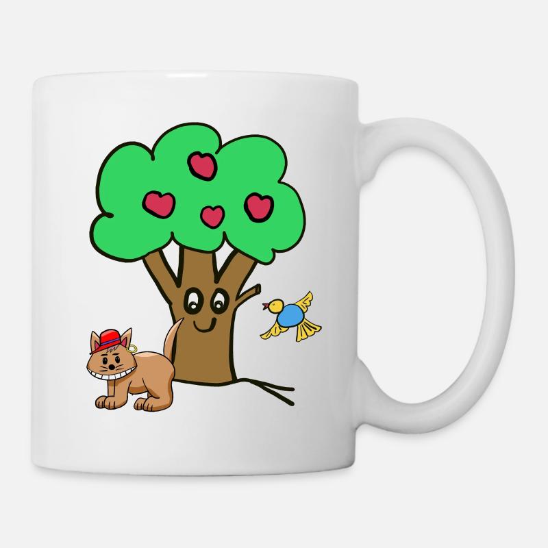 Apple Tree Cat Bird Kids Garden Nature - Mug - white