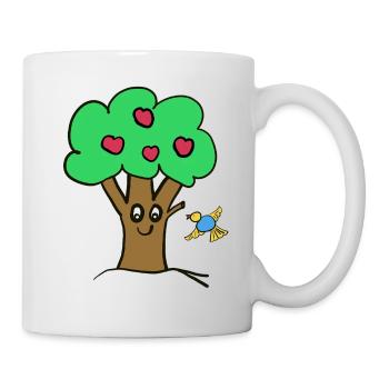 Apfelbaum Baum Natur  Vogel - Tasse - Weiß - Rechts