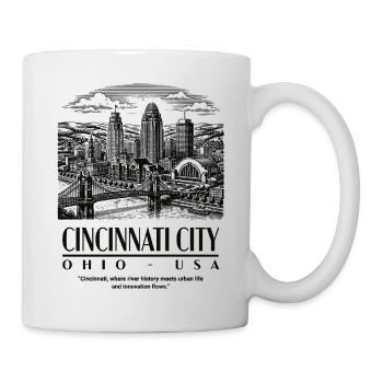 Cincinnati Skyline Silhouette Druck - Tasse - Weiß - Rechts