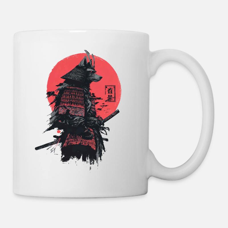 Samurai Wolf in Red Sun Armor - Mug - white