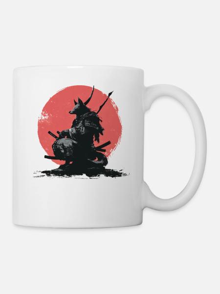 Wolf-Samurai auf Red Sun - Tasse - Weiß