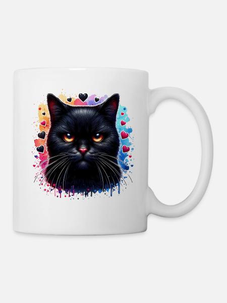 Schwarze Katze - Tasse - Weiß