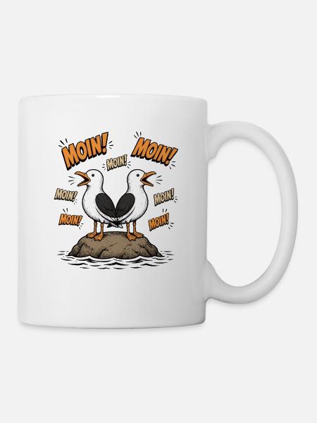 Moin Möwen Shirt Nordsee Humor - Tasse - Weiß