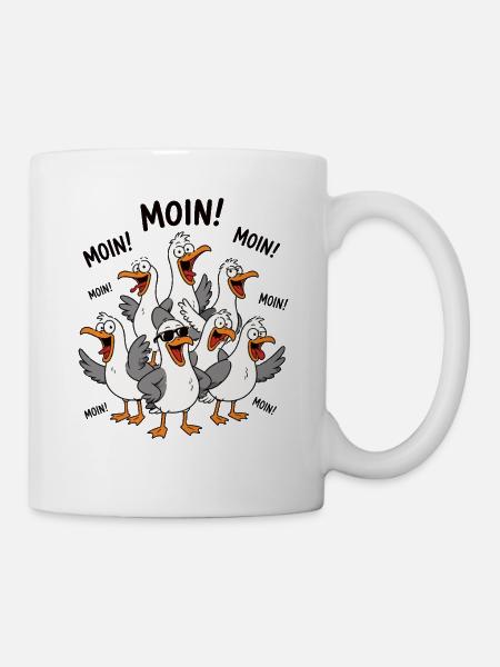 MOIN Möwen Chaos Küste Lustig Shirt - Tasse - Weiß