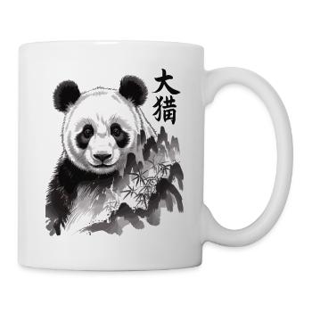 Panda Shirt mit Schriftzeichen – Schwarz Weiß - Tasse - Weiß - Rechts