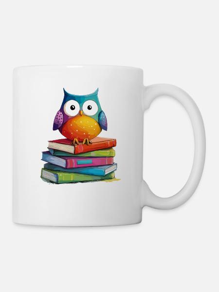 Bücherstapel Eule - Tasse - Weiß