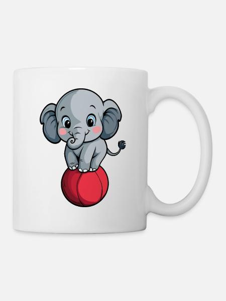 Balancierender Elefant auf rotem Ball - Tasse - Weiß