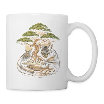 Bonsaibaum Mit Katze - Tasse - Weiß - Rechts