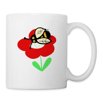 Rote Blume mit putzigen Bienchen - Tasse - Weiß - Rechts