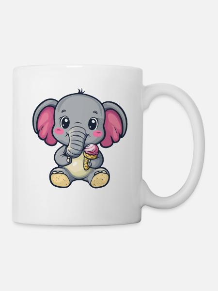 Kleiner Elefant genießt Eis - Tasse - Weiß