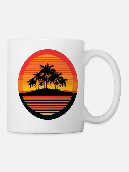 Sonnenuntergangsinsel Palmen Silhouette - Tasse - Weiß