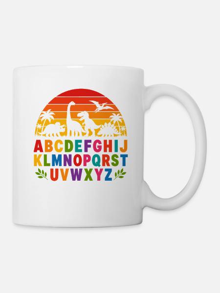 Regenbogen-Dino-Alphabet - Tasse - Weiß