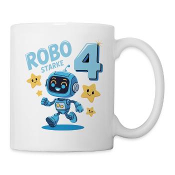 Robot Birthday Motif 4 Years Boy Gift - Mug - white - Right