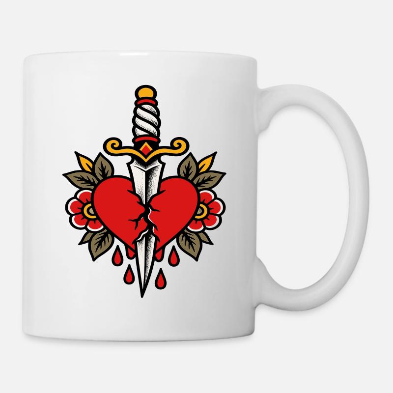 Heart Pierced Dagger Tattoo Style - Mug - white