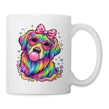 Rainbow Cute Golden Dog Blowing Bubble Gum - Mug blanc - blanc - Droite