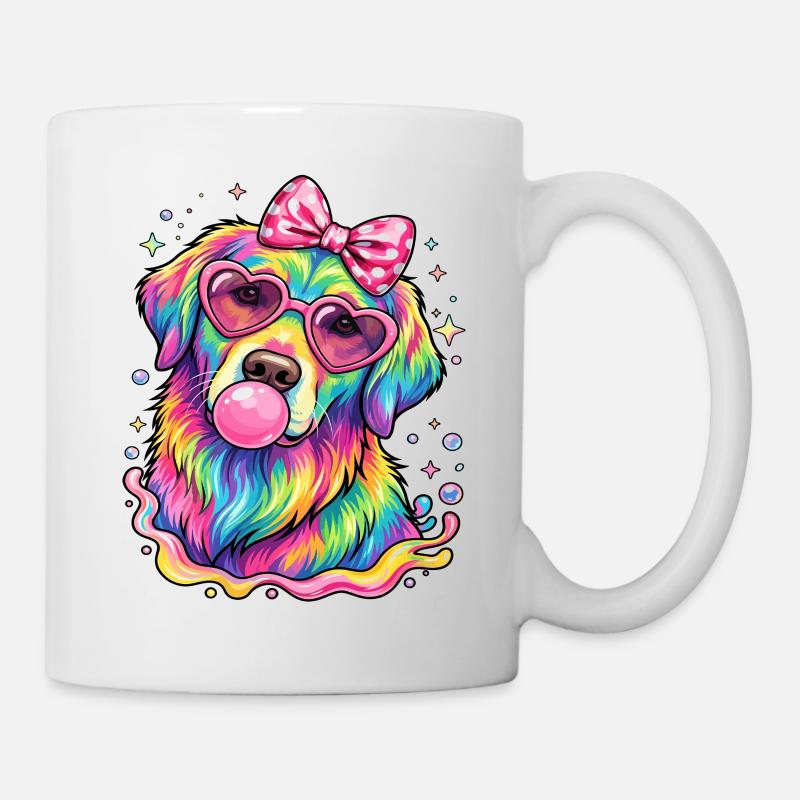 Rainbow Cute Golden Dog Blowing Bubble Gum - Mug blanc - blanc