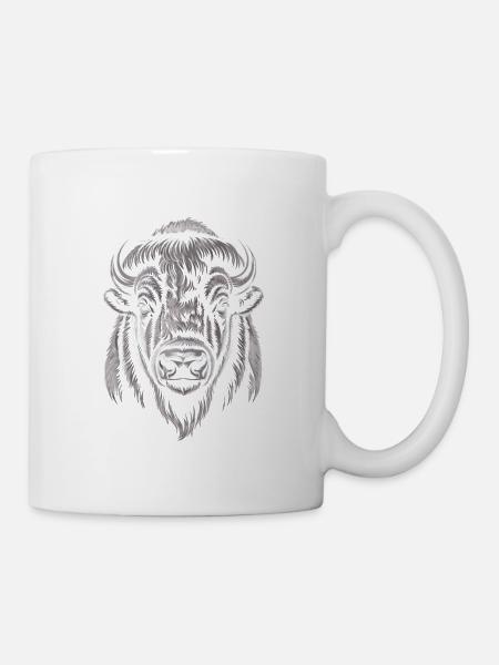 Büffelkopf Illustration - Tasse - Weiß