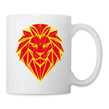 Geometrischer Löwenkopf in Rot und Gelb - Tasse - Weiß - Rechts