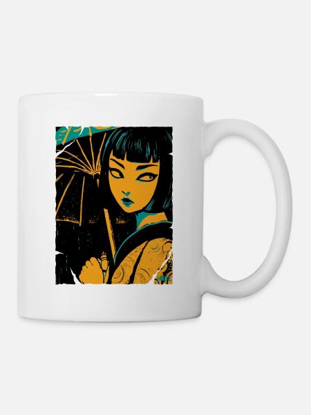 Geisha im Neonlicht - Tasse - Weiß