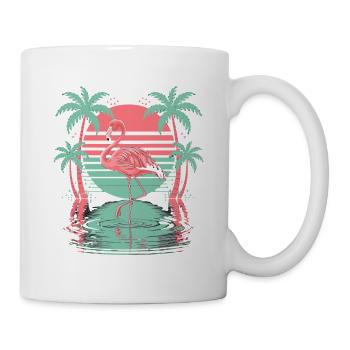 Tropical flamingo palm trees water sunset - Mug - white - Right