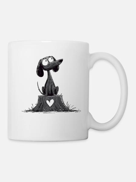 Herzender Hund auf Baumstumpf - Tasse - Weiß