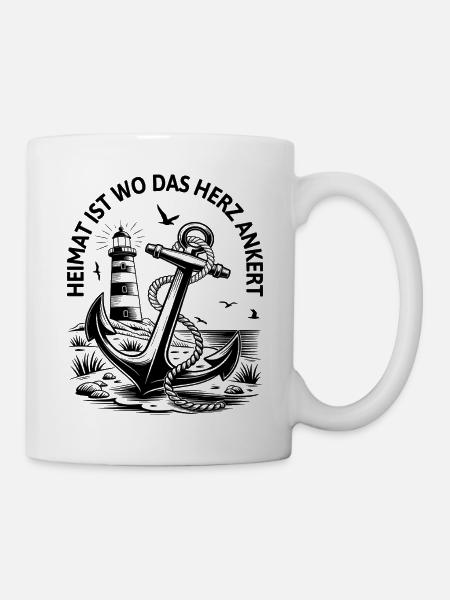 Anker Leuchtturm Heimat Nordsee Ostsee Maritim - Tasse - Weiß
