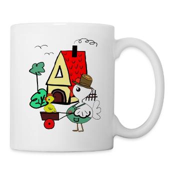 Colorful bird in front of A-house farm scene - Mug - white - Right