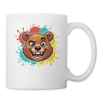 Fröhlicher Bärenkopf mit Farbspritzern - Tasse - Weiß - Rechts